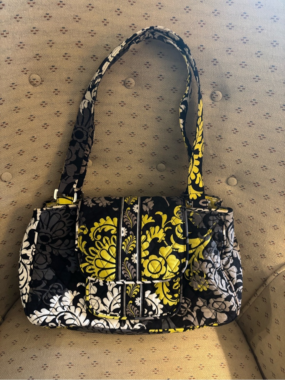 Vera Bradley Quilted Floral Shoulder Bag - Black, Yellow & White